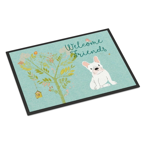 Carolines Treasures Welcome Friends White French Bulldog Indoor or Outdoor Mat, 18 x 27 in. BB7635MAT - main
